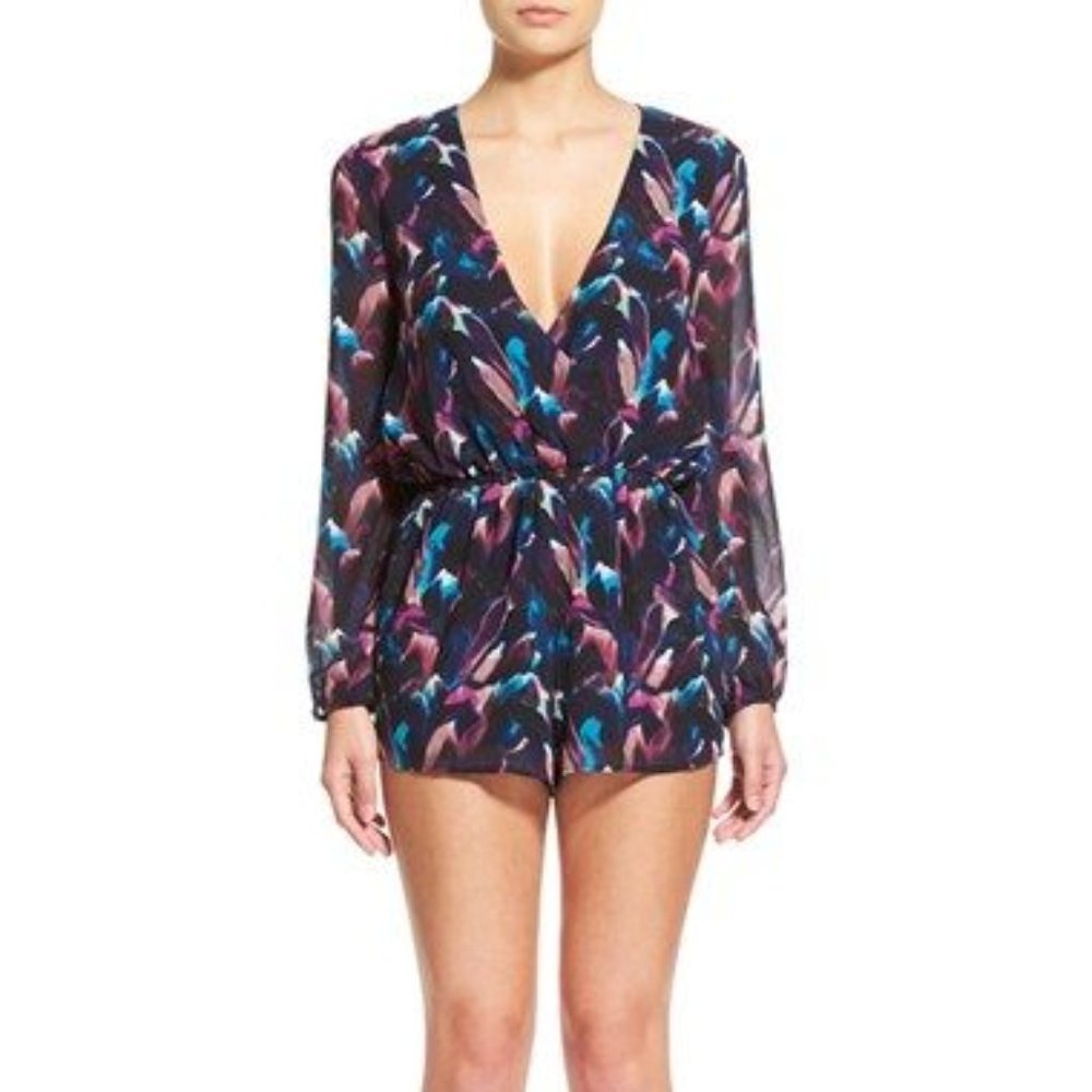 Purple & Blue Watercolor Long Sleeve Romper